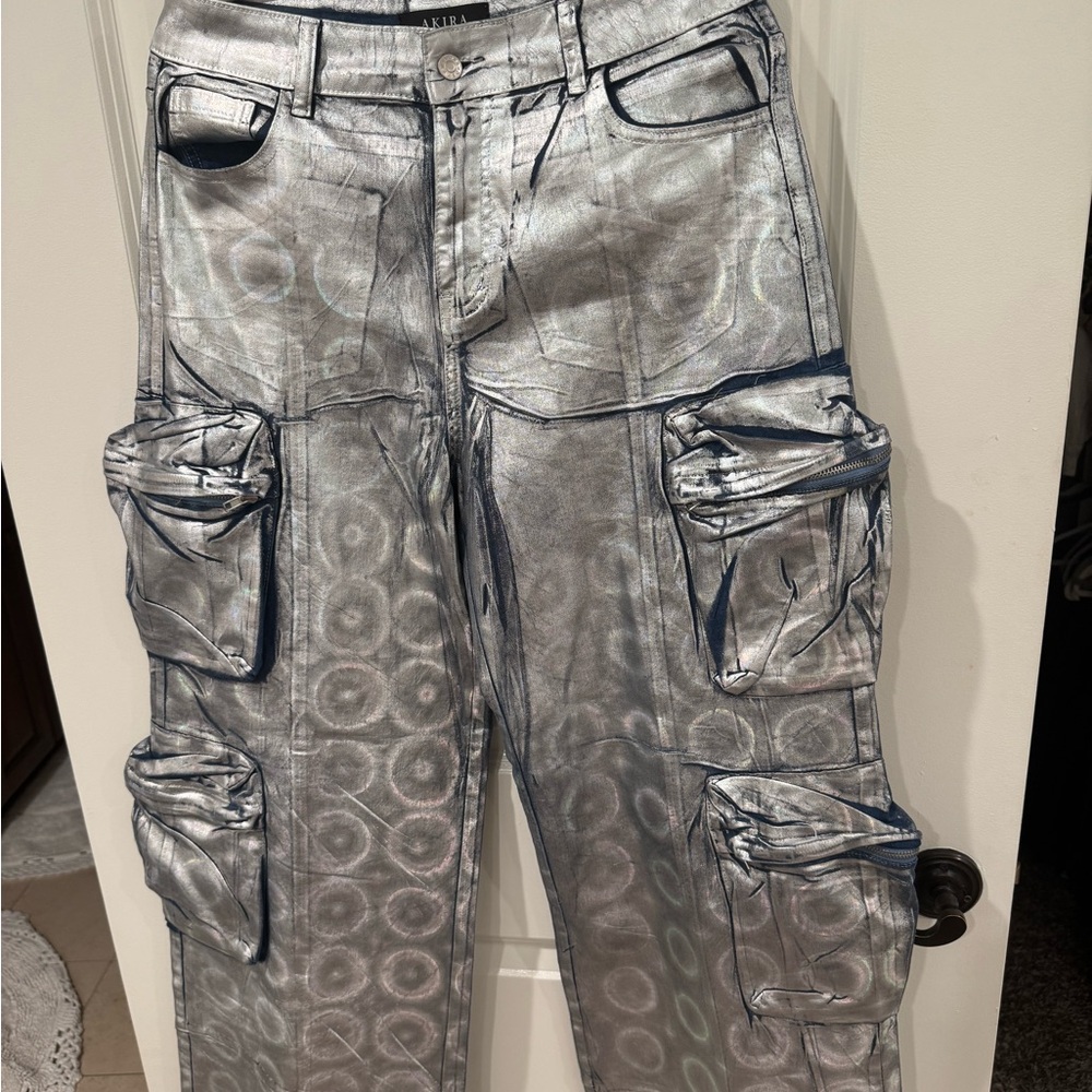 Silver Cargo Pants with Circular Pattern